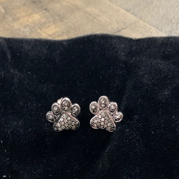 Chocolate Champagne Diamonds Paw Print Earrings - Picture 5 of 6